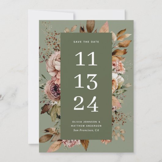 ダスティーサージグリーンウェディング | ヴィンテージガーデンフローラル セーブザデート (正面)