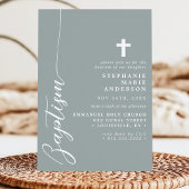 ダスティーサージ シンプル モダン スクリプト 洗礼 招待状