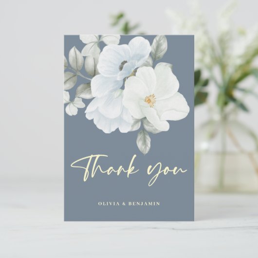 ダスティーシンプルブエレガントルミニマルフローラ結婚ズ サンキューカード (スタンド正面)