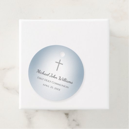 ダスティーシンプルブルーの男の子最初の聖餐式 フェイバータグ (インサイチュ)