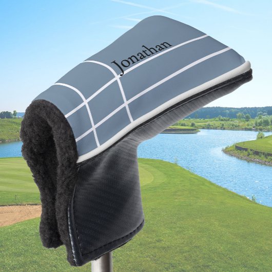 ダスティーシンプルブルーブラックミニマル名前をカスタムする ゴルフヘッドカバー