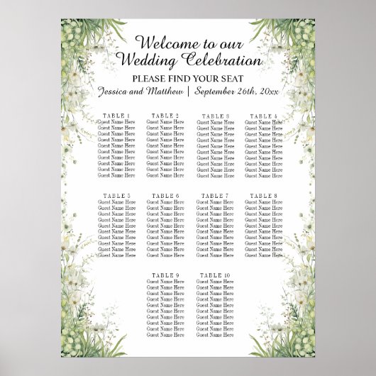 ダスティージュグリーンの花10テーブル結婚の座席 ポスター (正面)