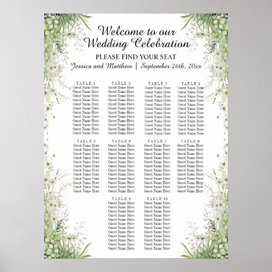 ダスティージュグリーンの花10テーブル結婚の座席 ポスター (正面)