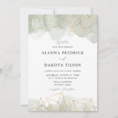 ダスティージュグリーンウォーター色金ゴールド幾何結婚の 招待状 (正面)