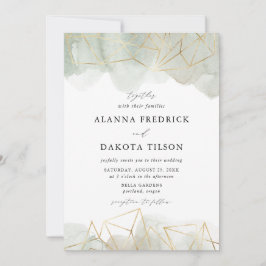ダスティージュグリーンウォーター色金ゴールド幾何結婚の 招待状