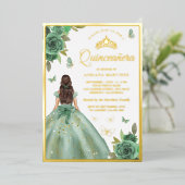 ダスティージュグリーンフローラバタフライキンセアニェラ金ゴールド 箔招待状 (立ち正面)