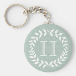 ダスティージュグリーンボタニカルリースモノグラムエレガント キーホルダー