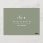 ダスティージュグリーンミニマリストメイド・オブ・オーナー(花嫁付き添い人)案 ポストカード (裏面)