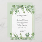 ダスティージュグリーンユーカリプトゥス幾何学アー結婚チの 招待状 (正面/裏面)