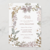 ダスティージュラベンダーボタニカルフローラブライダルシャワー 招待状 (正面/裏面)