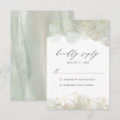 ダスティージージグリーンウォーター色ジオメトリックウェディングRSVP エンクロージャーカード (正面/裏面)