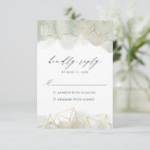 ダスティージージグリーンウォーター色ジオメトリックウェディングRSVP エンクロージャーカード (スタンド正面)