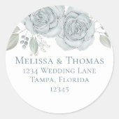 ダスティースタイリッシュブルーフローラシンプル差出人住所 ラウンドシール (正面)