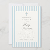 ダスティーストライプブルーエレガントバプティスボーイ招待状 招待状 (正面)