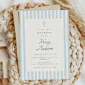 ダスティーストライプブルーエレガントバプティスボーイ招待状 招待状