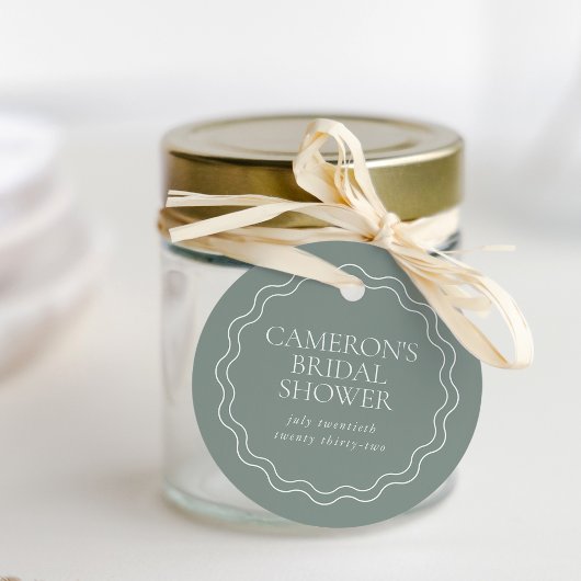ダスティーセイジ | ウェーブ スカロップ ボーダー ブライダルシャワー フェイバータグ