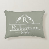 ダスティーセージ フレーム ファミリー ネーム モノグラム アクセントクッション (正面)
