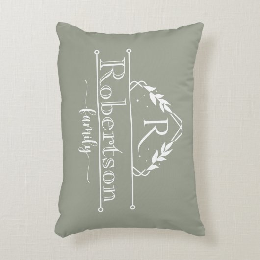 ダスティーセージ フレーム ファミリー ネーム モノグラム アクセントクッション (正面(垂直))