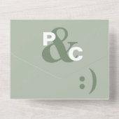 ダスティーセージ モダン タイポグラフィー ビッグ シンボル ウェディング オールインワン招待状 (裏面)