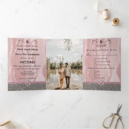 ダスティーバラシルク&シルバーフォイル&パール、ダイヤモンドトランジスタ 三つ折り招待状