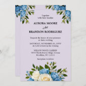 ダスティーパーソナライズされたブルーとアイボリーフローラ結婚ズI 招待状 (正面/裏面)