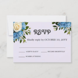 ダスティーパーソナライズされたブルーとアイボリーフローラ 出欠カード