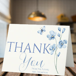 ダスティーパーソナライズされたブルーワイルドフラワーブライダルシャワー サンキューカード