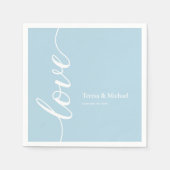 ダスティーパーソナライズされたブルー名ラブスクリプト スタンダードカクテルナプキン (正面)