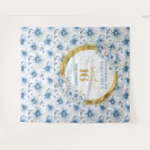 ダスティーパーソナライズされたブルーSweet sixteen金ゴールドグリッター タペストリー (正面(横))