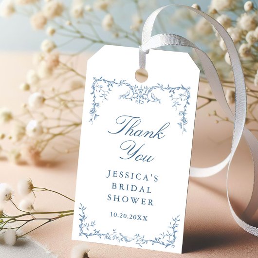 ダスティービクトリアンス華美ブルーフローラブライダルシャワー ギフトタグ