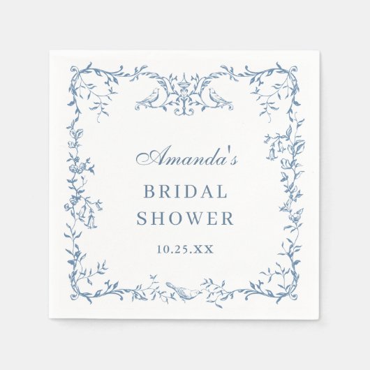 ダスティービクトリアンス華美ブルーフローラブライダルシャワー スタンダードカクテルナプキン (正面)