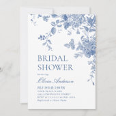 ダスティービクトリアンブルーガーデンフランスのブライダルシャワー 招待状 (正面)