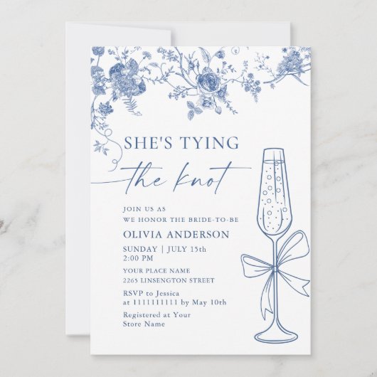 ダスティービクトリアンブルーガーデンフランスのブライダルシャワー 招待状 (正面)