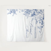 ダスティービクトリアンブルーフローラブライダルシャワー背景 タペストリー (正面(横))
