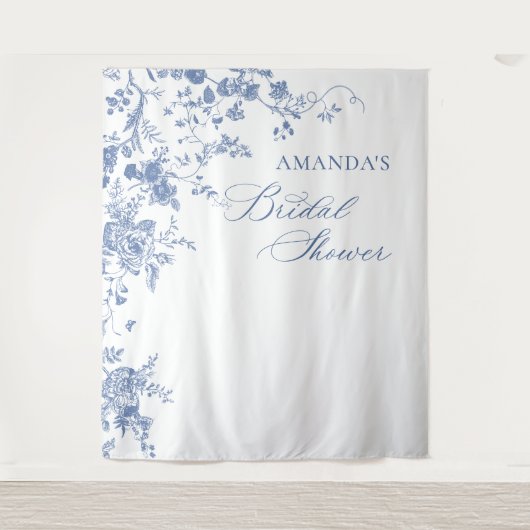 ダスティービクトリアンブルーフローラブライダルシャワー背景 タペストリー (正面)