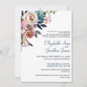 ダスティーフォーマルブルーシャンパンワインフローラ結婚ズ 招待状 (正面)