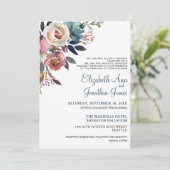 ダスティーフォーマルブルーシャンパンワインフローラ結婚ズ 招待状 (スタンド正面)