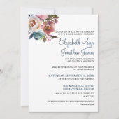 ダスティーフォーマルブルーシャンパンワインフローラ結婚ズ 招待状 (正面)