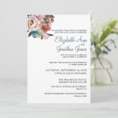 ダスティーフォーマルブルーシャンパンワインフローラ結婚ズ 招待状 (スタンド正面)