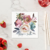 ダスティーフォーマルブルーワインブルゴーニュフローラ結婚ズ スタンダードカクテルナプキン (インサイチュ)