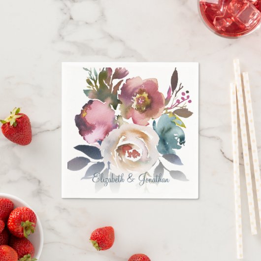 ダスティーフォーマルブルーワインブルゴーニュフローラ結婚ズ スタンダードカクテルナプキン (インサイチュ)