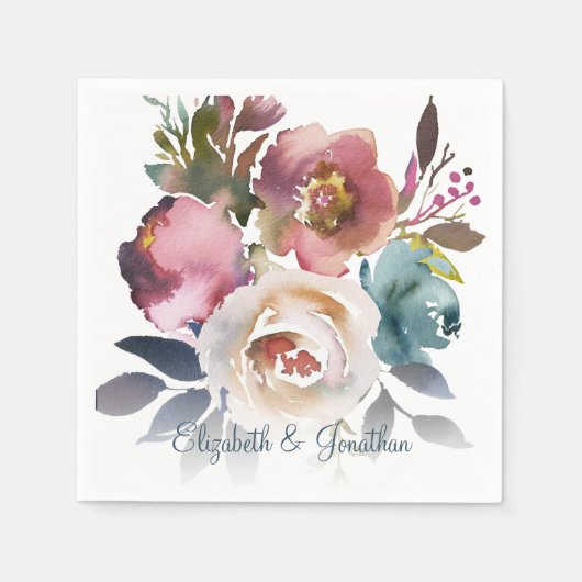 ダスティーフォーマルブルーワインブルゴーニュフローラ結婚ズ スタンダードカクテルナプキン (正面)