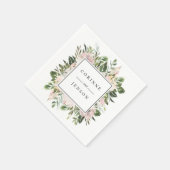 ダスティーフローラグリーンパーソナライズされた紙ナプキンス スタンダードカクテルナプキン (角)