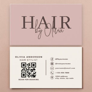 ダスティーブラッシュピンクのヘアスタイリストQRコード 名刺