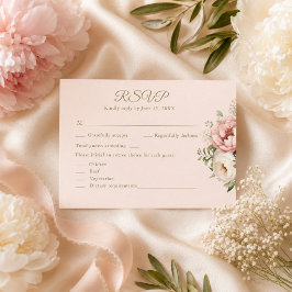 ダスティーブラッシュフラワーの結婚式RSVPカード 出欠カード