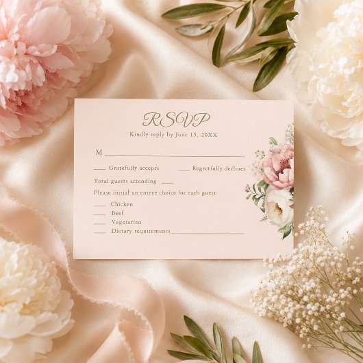 ダスティーブラッシュフラワーの結婚式RSVPカード 出欠カード