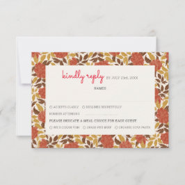 ダスティーブラントオレンジのボタン花 秋の結婚式 出欠カード