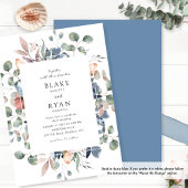 ダスティーブルーとグリーンの至福のフラワーリングウェディング 招待状