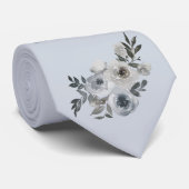 ダスティーブルーとグレーの花柄の新郎の父のネクタイ ネクタイ (ロール)