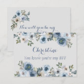 ダスティーブルーとグレーの花飾り メイドオブオナーになって 招待状 (正面/裏面)